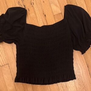 Katie J NYC Black Smocked Shirt